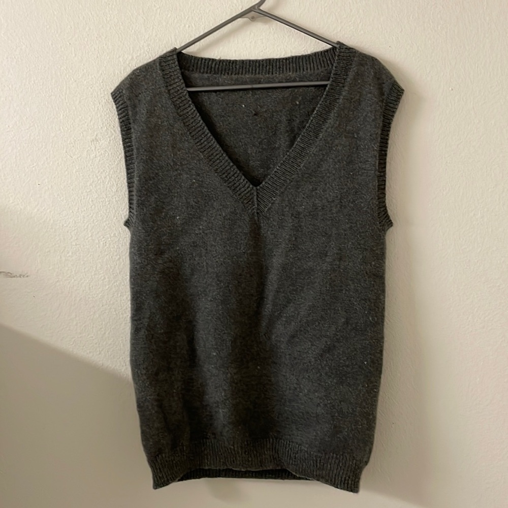 Charcoal dark grey grandpa v neck sweater vest oversized